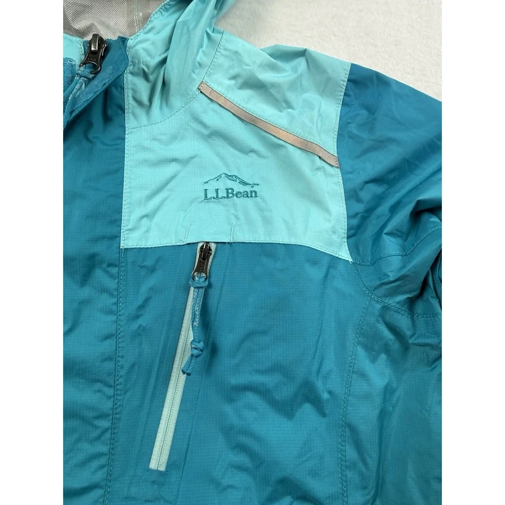 LL Bean Kids Blue Turquoise TEK Reflective Rain Jacket Size L 6X/7 Windbreaker